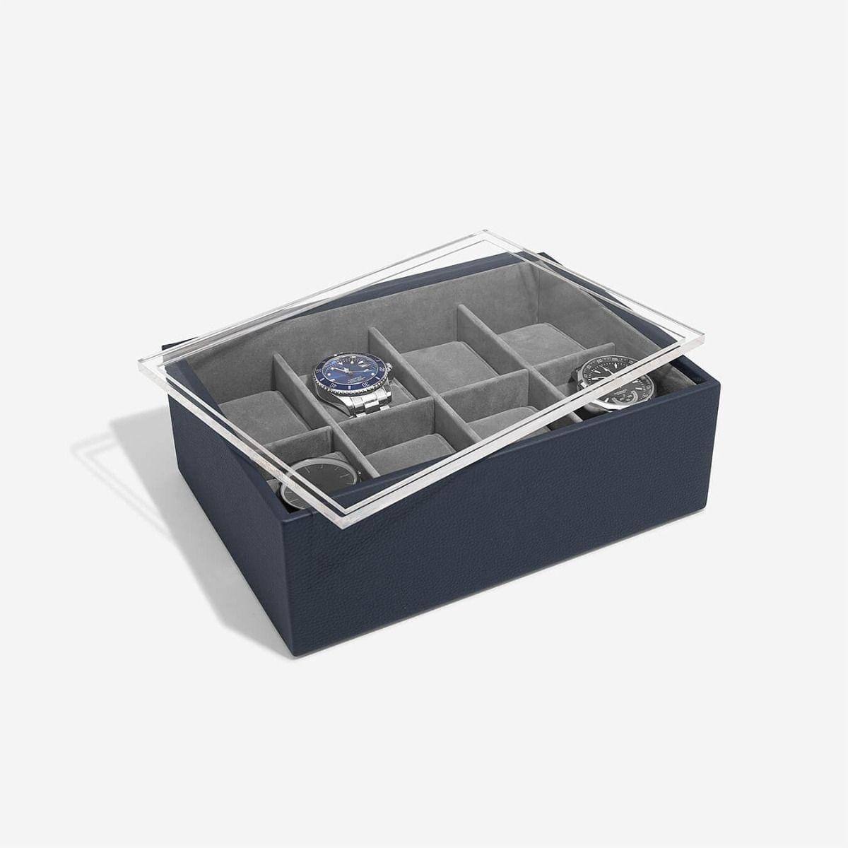 Stackers London 8-pc Watch Box with Acrylic Lid - Navy Blue