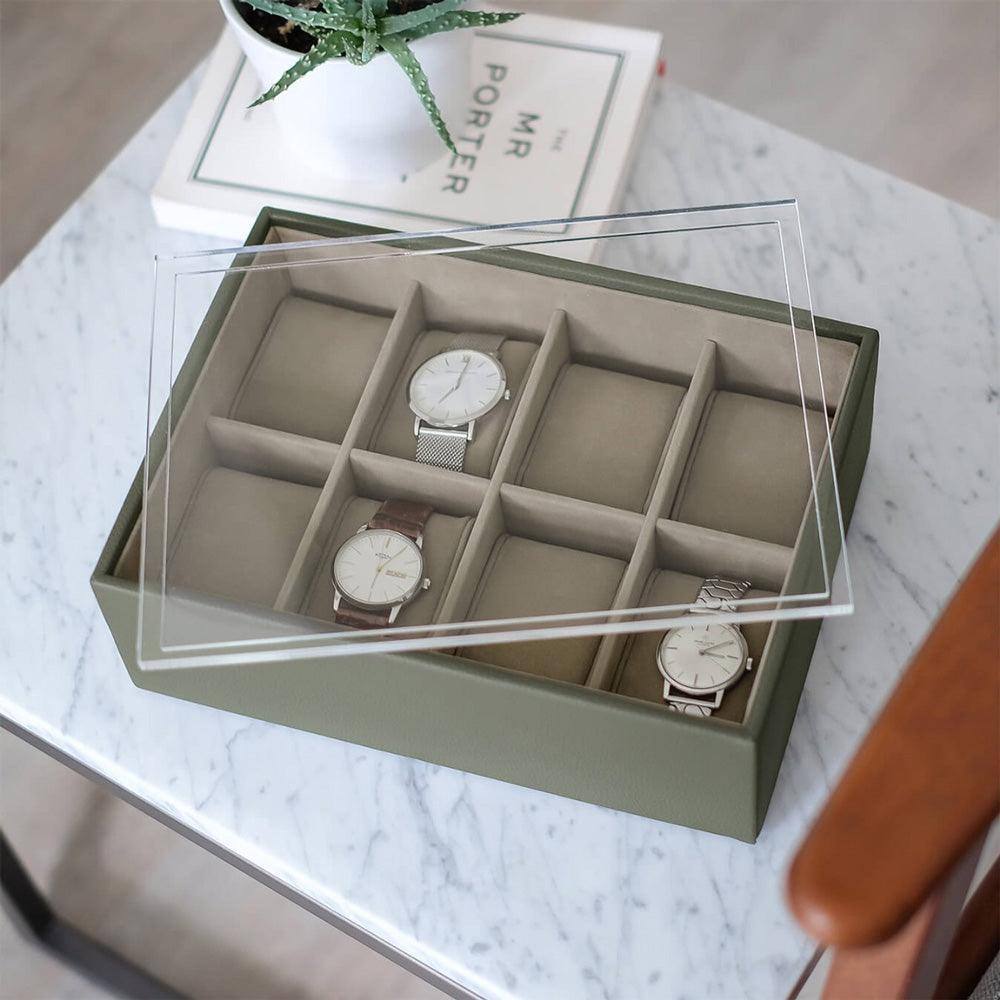 Stackers London 8-pc Watch Box with Acrylic Lid - Olive Green