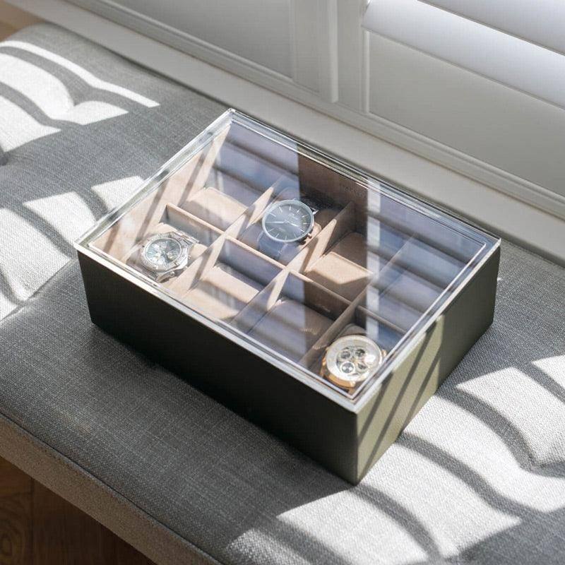 Stackers London 8-pc Watch Box with Acrylic Lid - Olive Green
