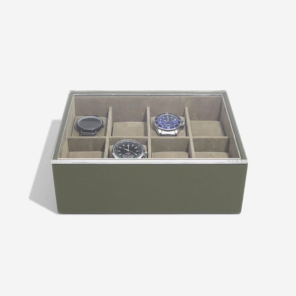 Stackers London 8-pc Watch Box with Acrylic Lid - Olive Green