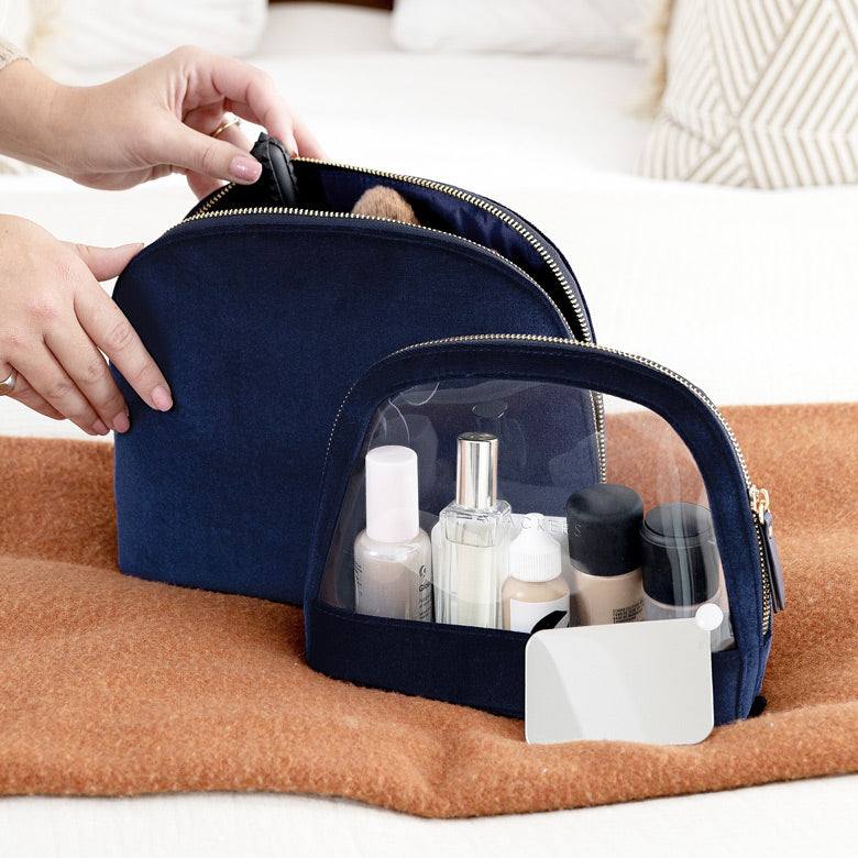Nested Cosmetic Bags, Set of Navy Velvet - Main Image