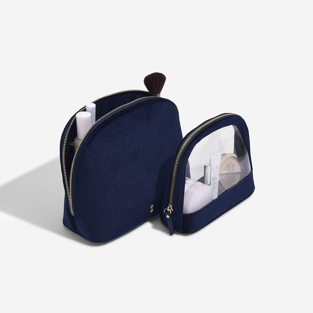 Stackers London Nested Cosmetic Bags, Set of 2 - Navy Velvet