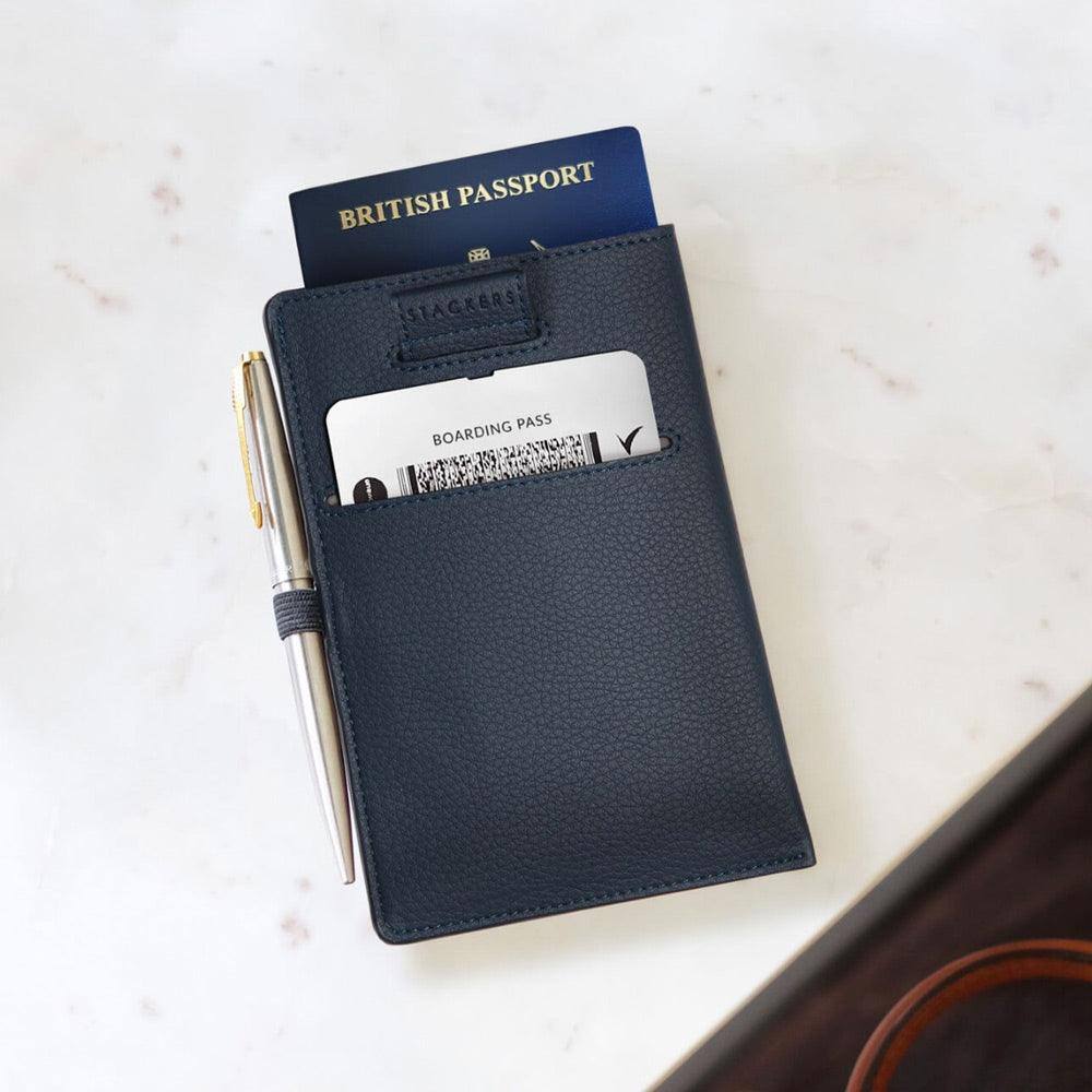 Stackers London Travel Passport Sleeve - Navy Blue