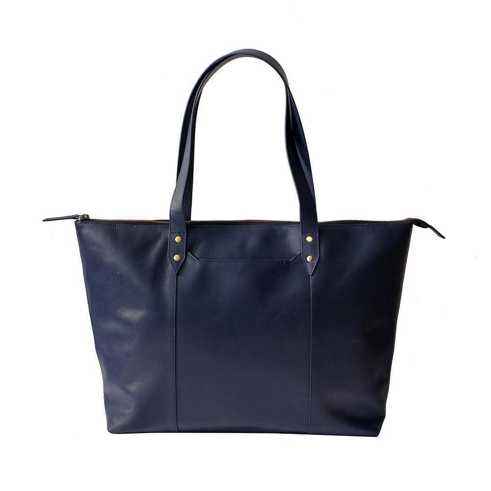 The Postbox Cece Leather Tote - Deep Sea Blue