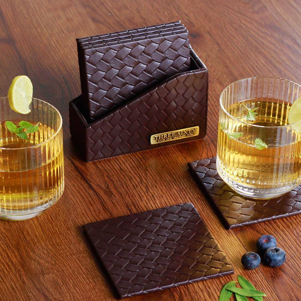 Three Sixty Entwine Coasters, Set of 6 - Brown