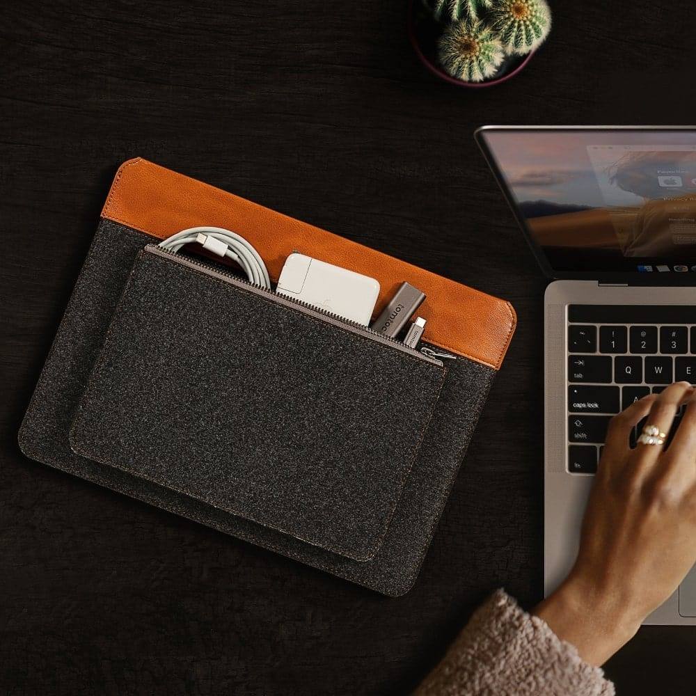 Tomtoc Grey Felt Laptop Sleeve - Tan 13 to 13.3 Inch