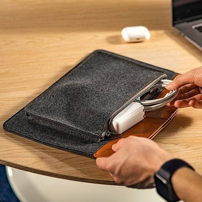 Tomtoc Grey Felt Laptop Sleeve - Tan 13 to 13.3 Inch
