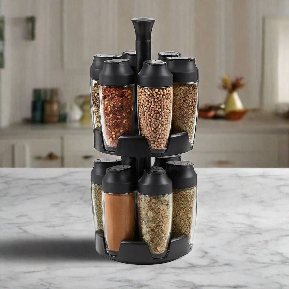 Trudeau 12 Jar Flick Spice Carousel Set Modern Quests