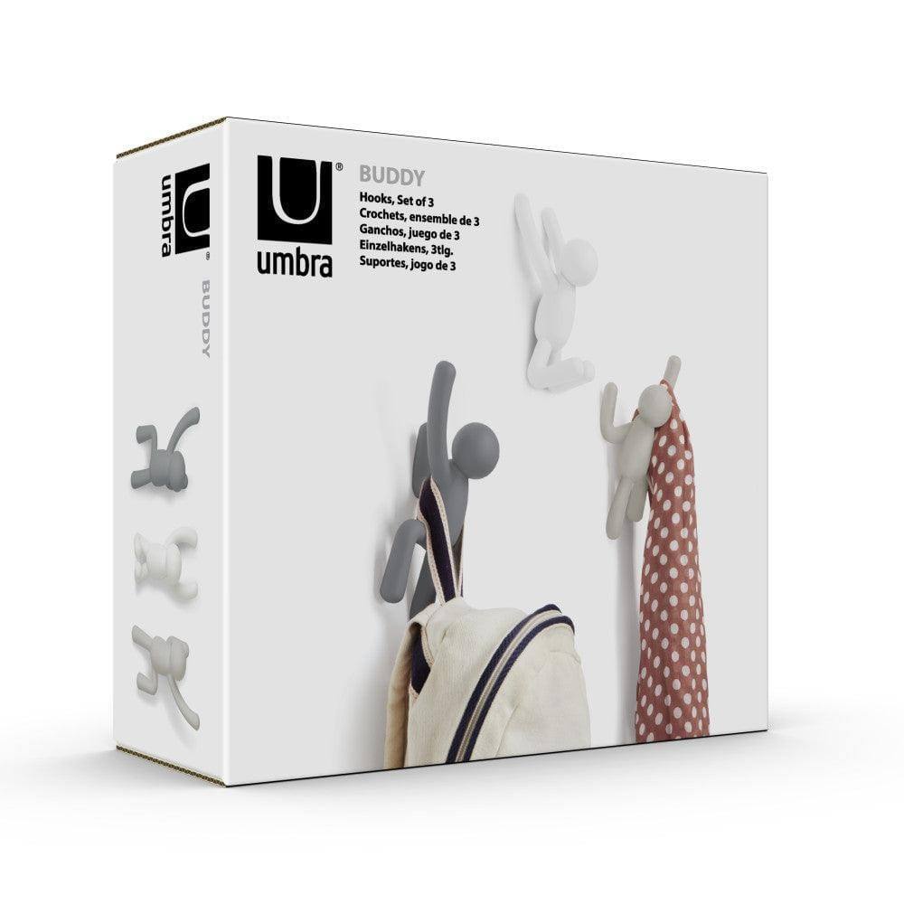 Umbra Buddy Hooks, Set of 3 - Assorted Grey