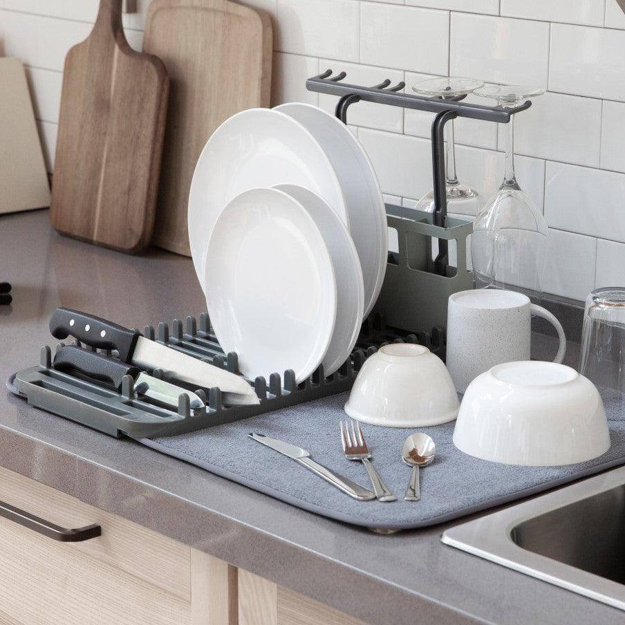 Umbra UDry Dish Rack with Drying Mat - Charcoal