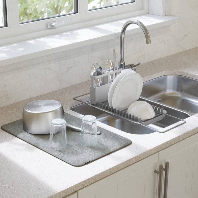 UDry Over The Sink Dish Rack With Dry Mat Charcoal