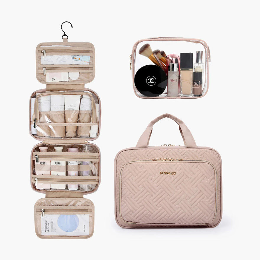 Dual Zip Travel Makeup Organiser - Pink