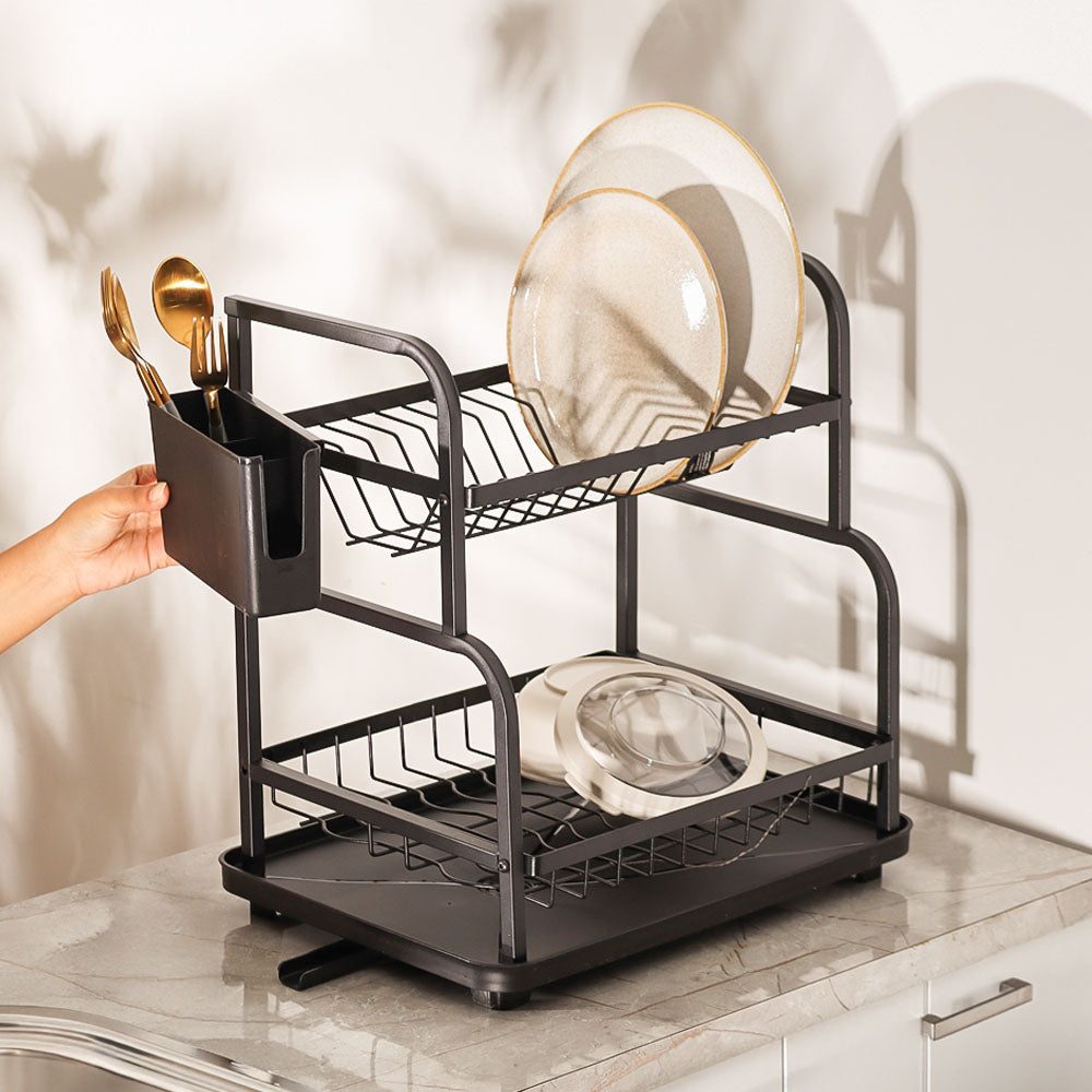 Jolly Cute Dish Drainer Grey 2-Tier Dish Drainer Rack For Kitchen