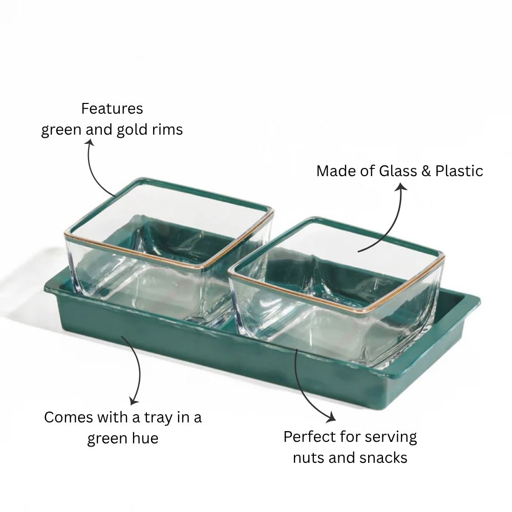 Glass Serving Bowls with Tray, Set of 2