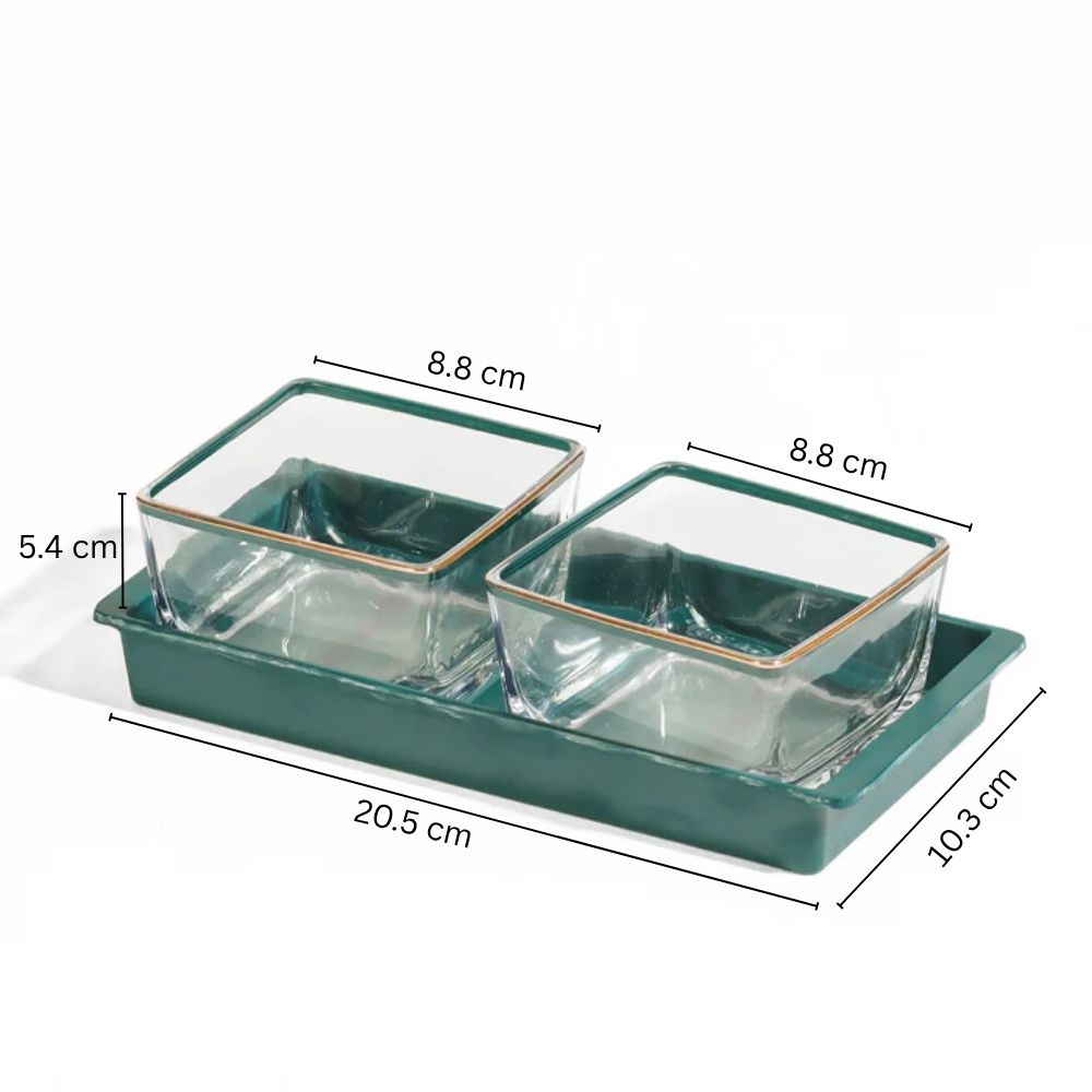 Glass Serving Bowls with Tray, Set of 2
