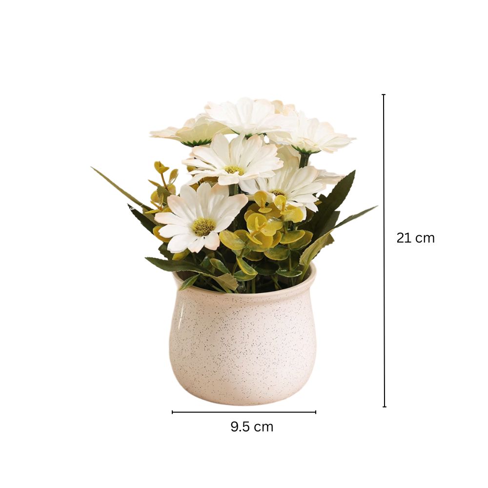 Daisies Artificial Potted Plant - White