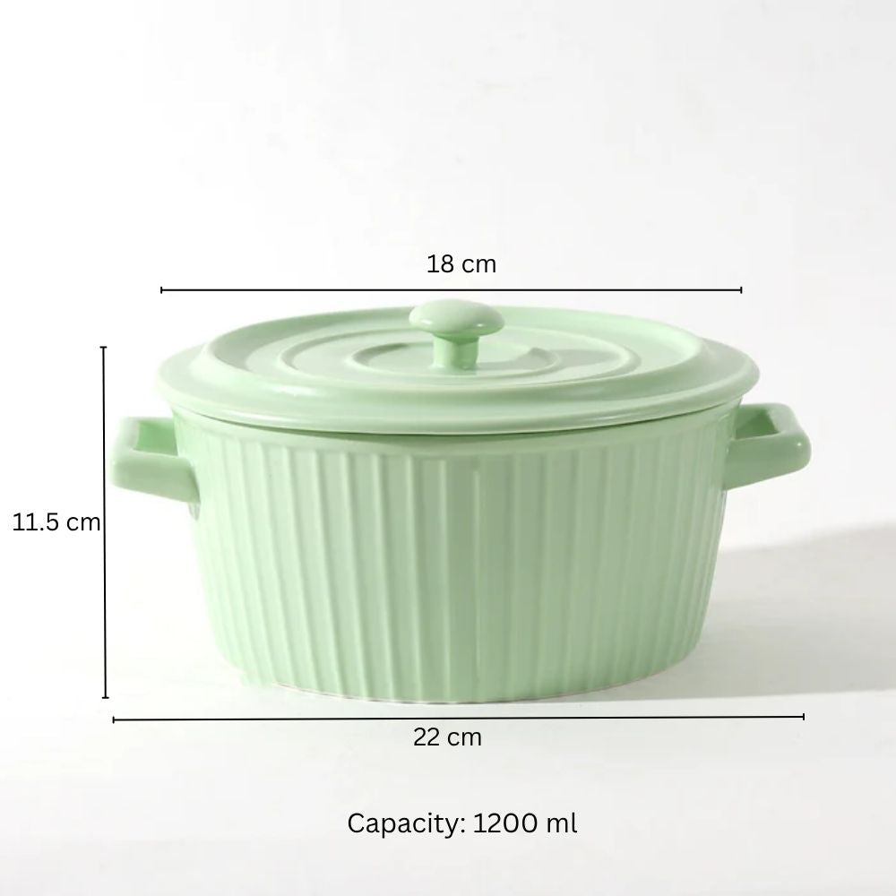 Vida Ceramic Fluted Serving Pot with Lid - Mint