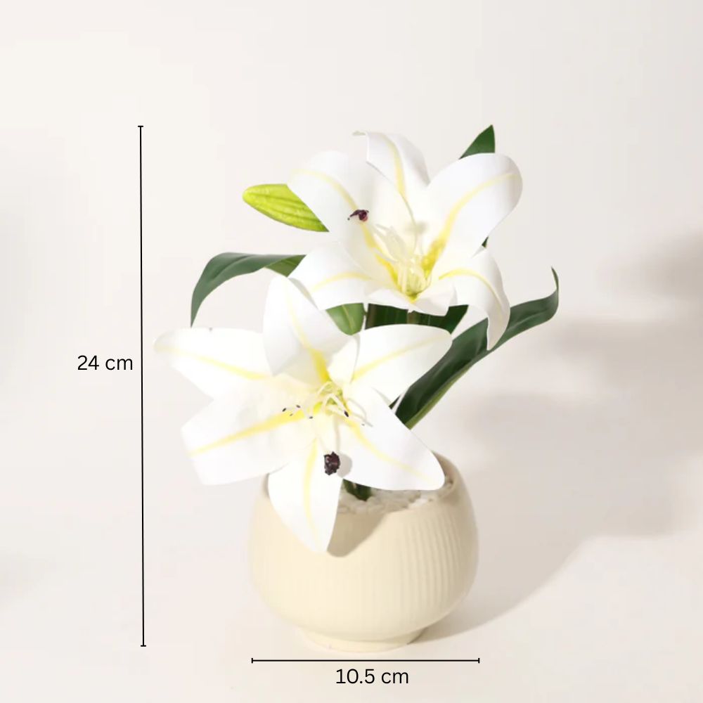 Lilies Artificial Potted Plant - Ivory Cream