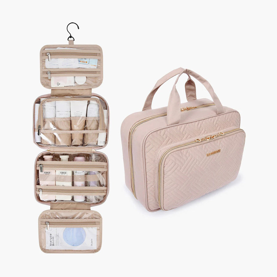 Dual Zip Travel Makeup Organiser - Pink