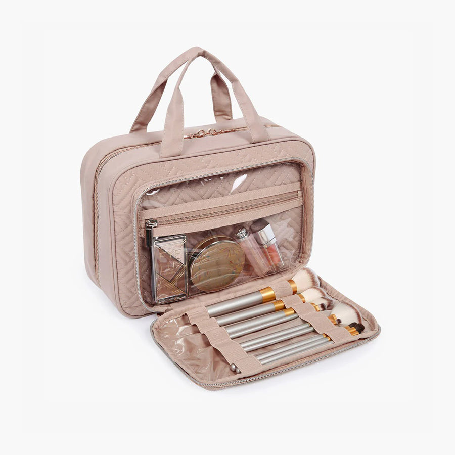 Dual Zip Travel Makeup Organiser - Pink