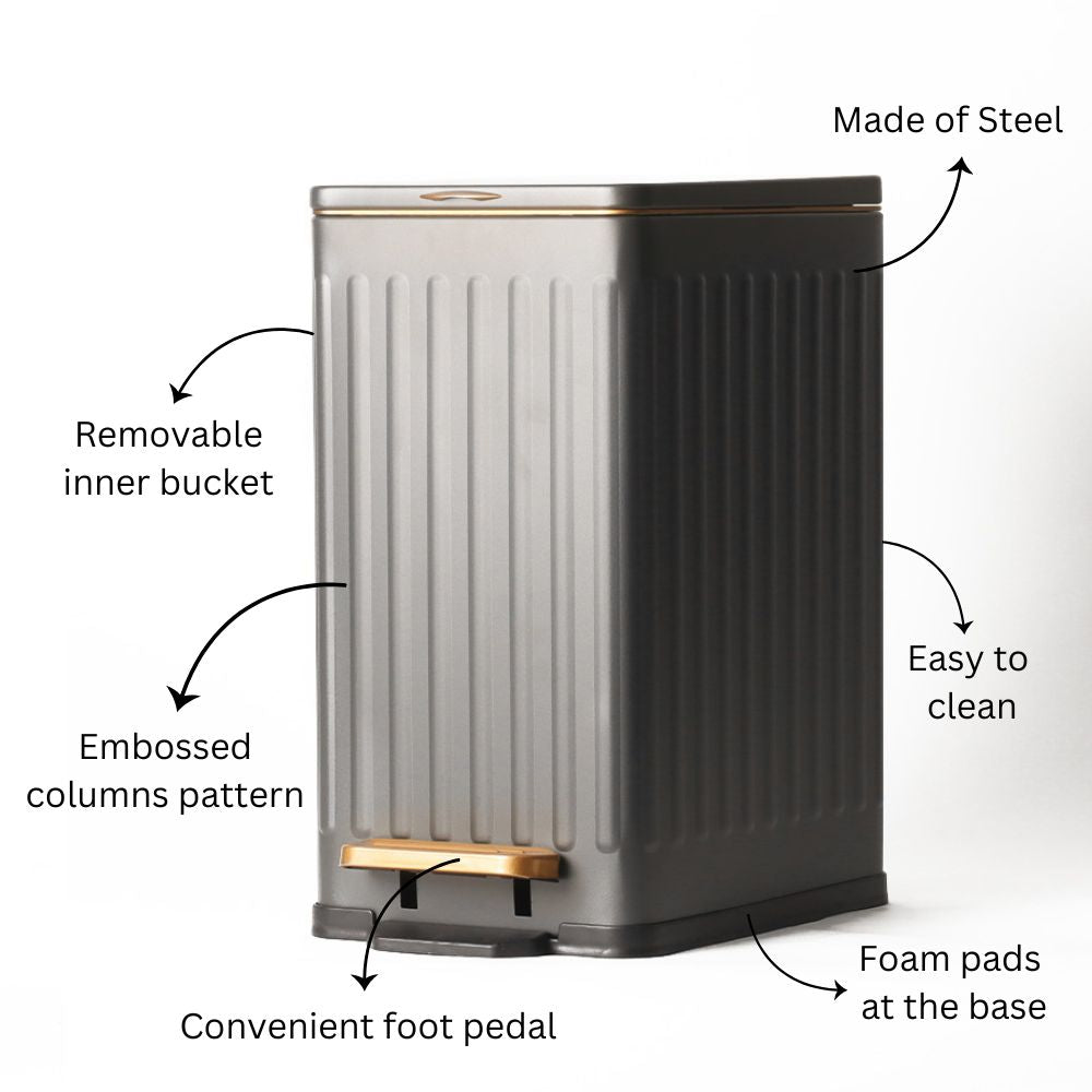Columns Slim Pedal Bin 12L - Grey