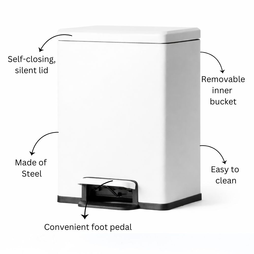 Jasper Rectangular Pedal Bin 7L - White