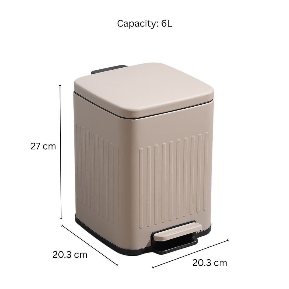 Lines Square Pedal Bin 6L - Taupe Grey
