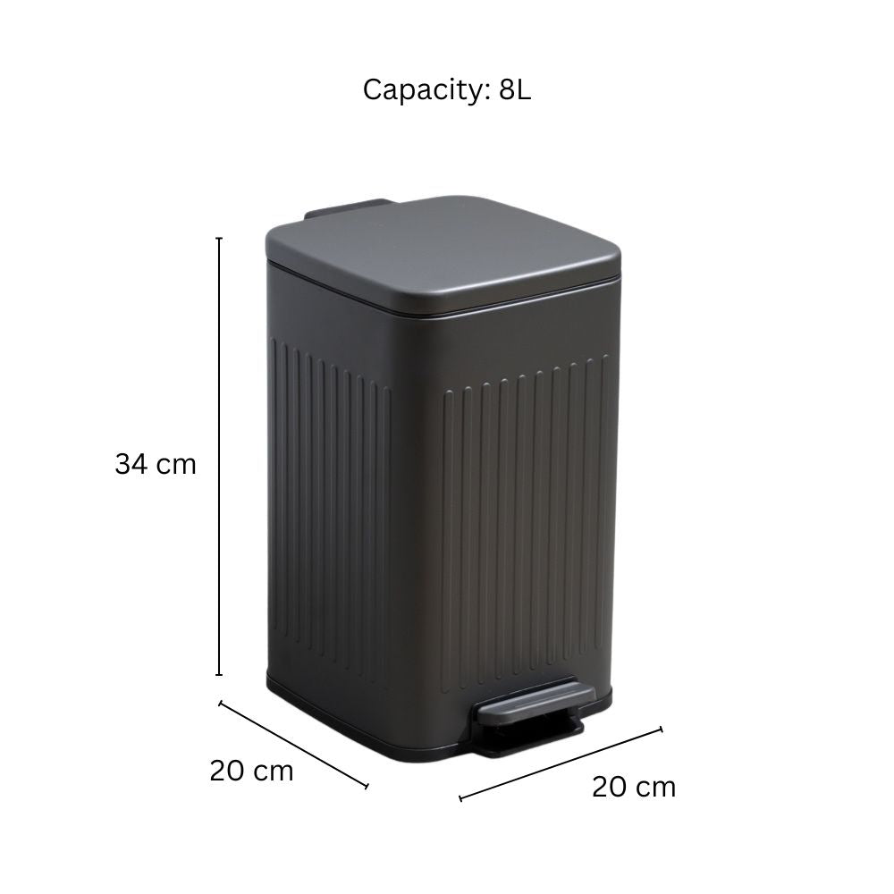 Lines Square Pedal Bin 8L - Dark Grey