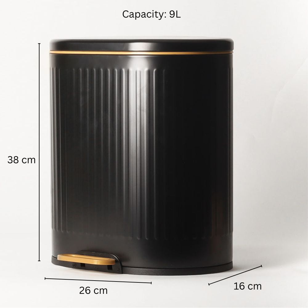 Ovate Pedal Bin 9L - Black & Gold