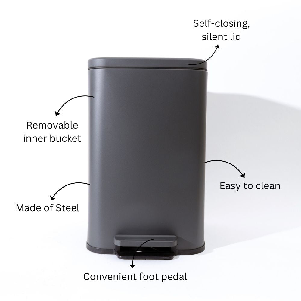 Beck Square Pedal Bin 13L - Dark Grey