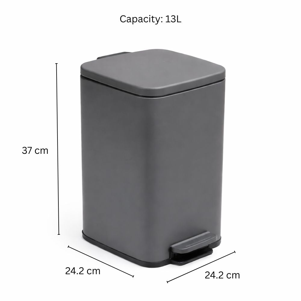 Beck Square Pedal Bin 13L - Dark Grey