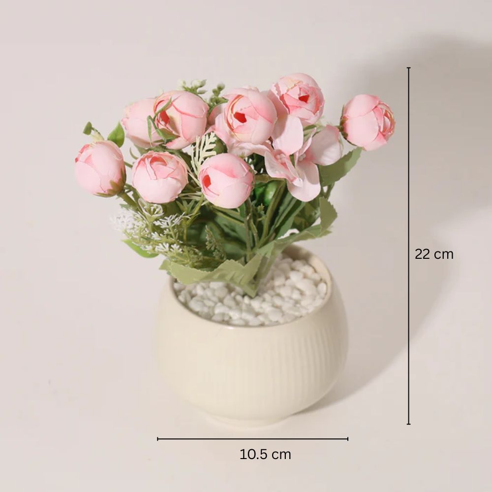 Peonies Artificial Potted Plant - Pink Cream