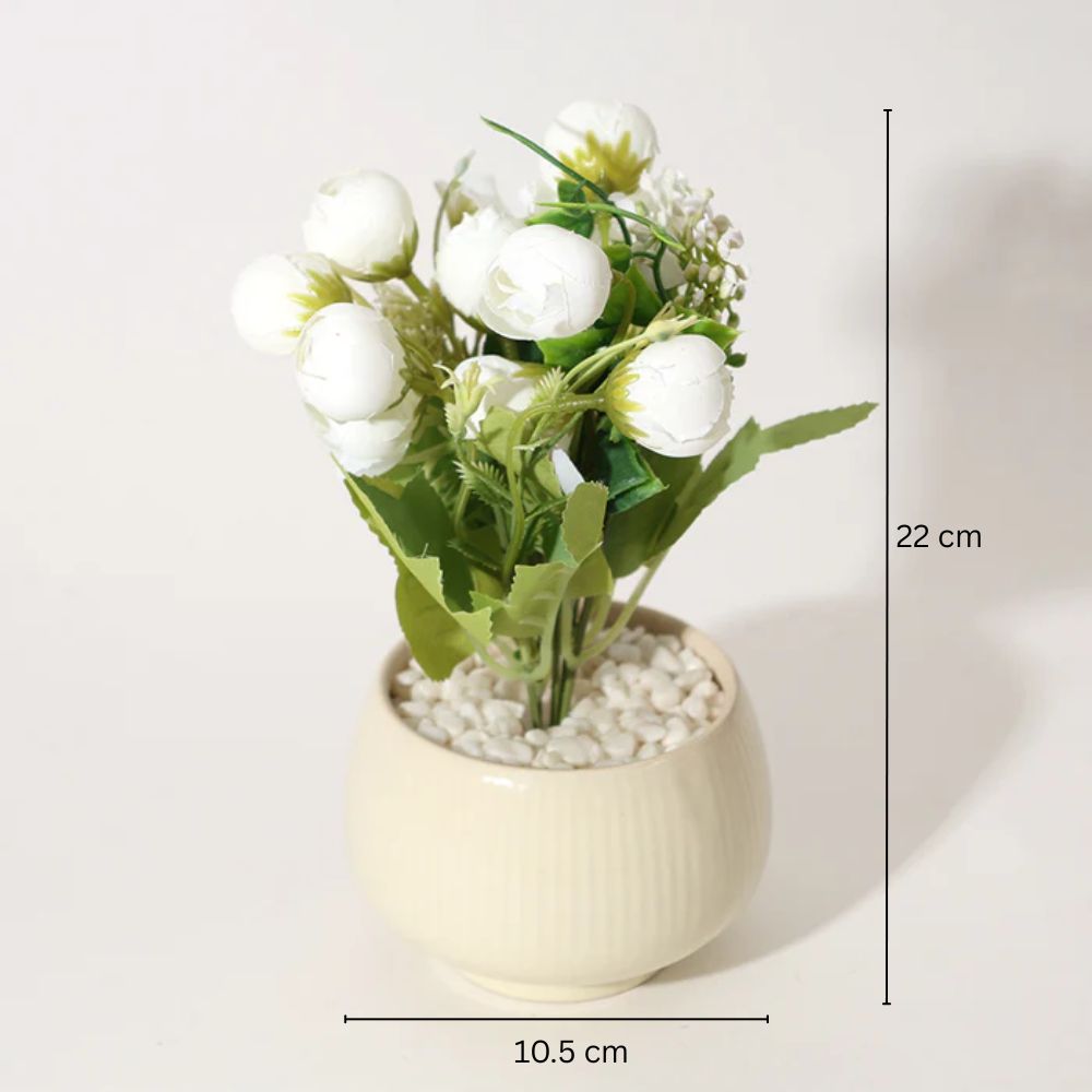 Peonies Artificial Potted Plant - White Cream
