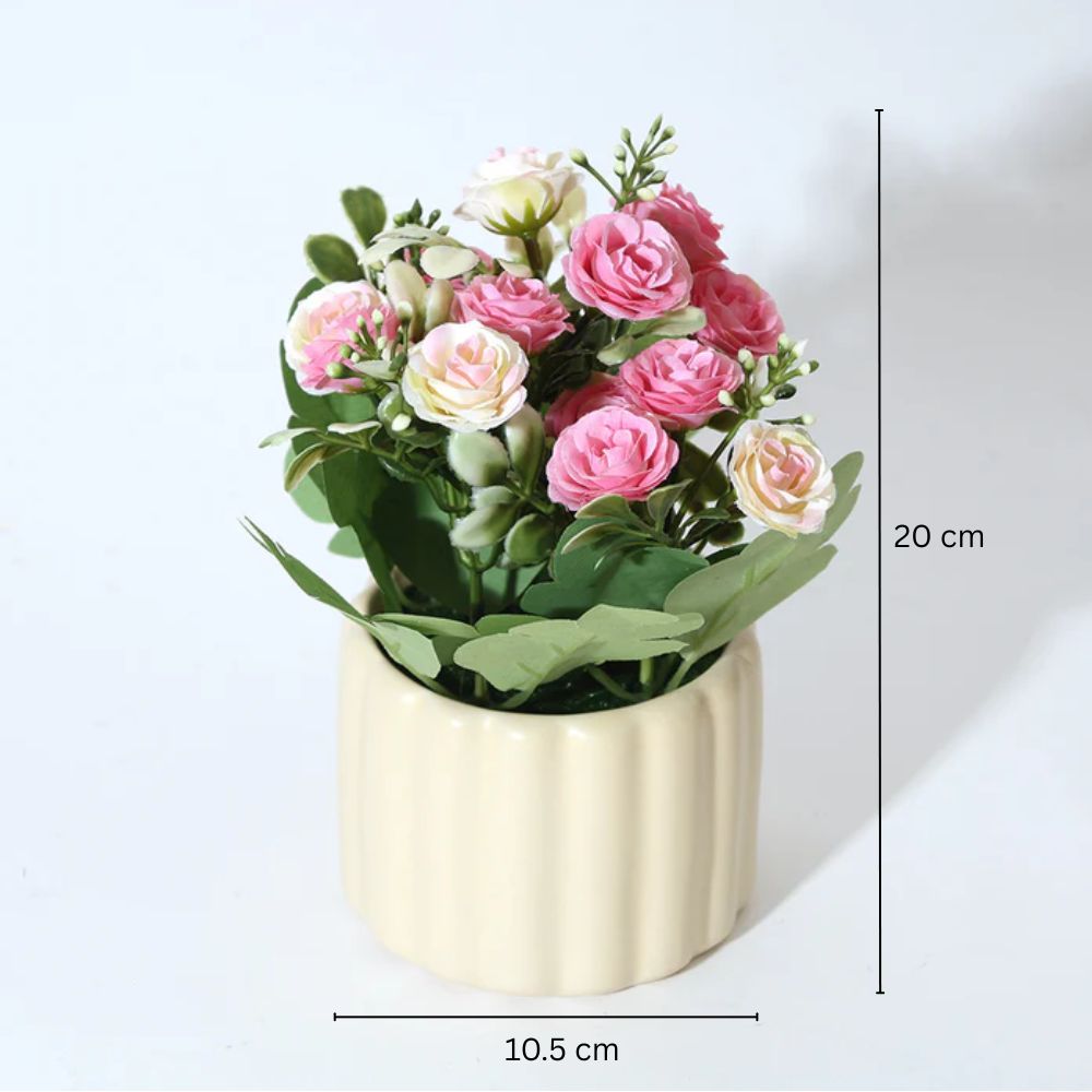 Rosebuds Artificial Potted Plant - Pink Cream