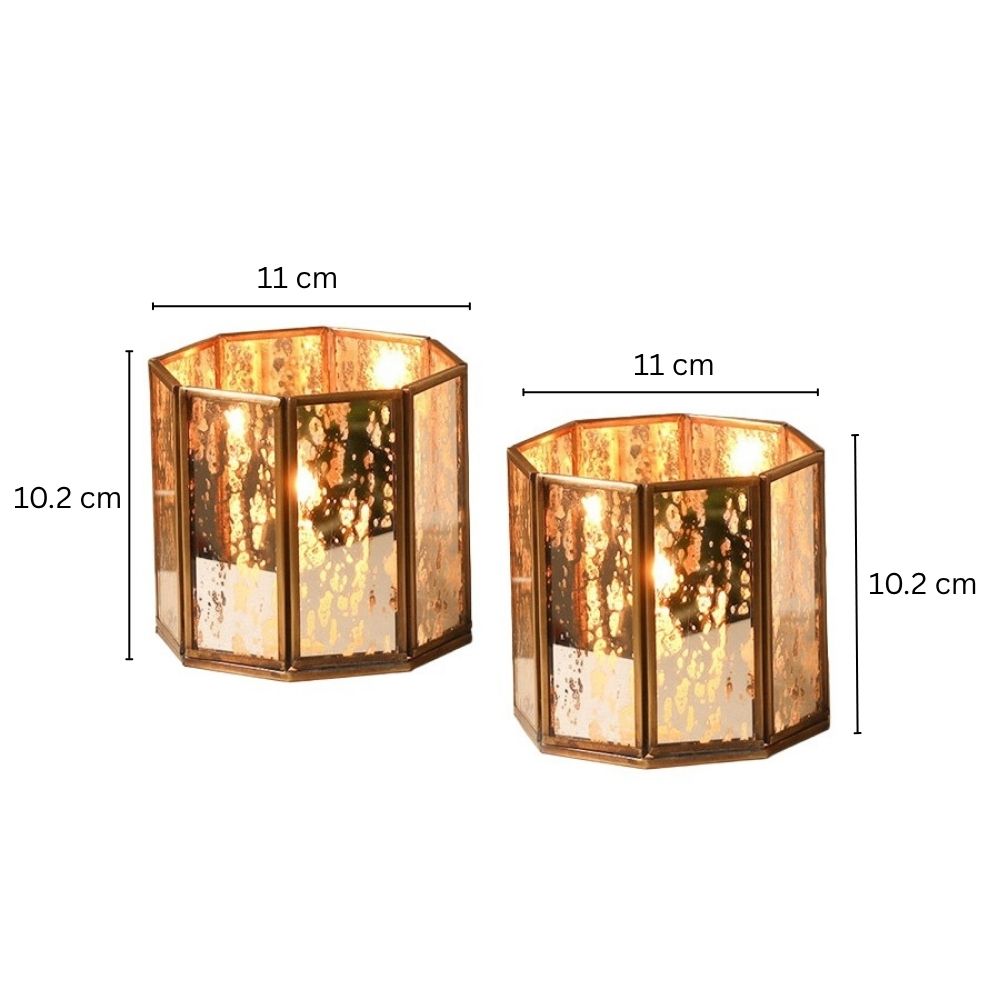 Annette 2-Piece Glass Hurricanes Gift Set - Tarnished Gold