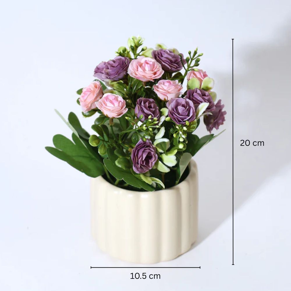 Rosebuds Artificial Potted Plant - Purple Cream