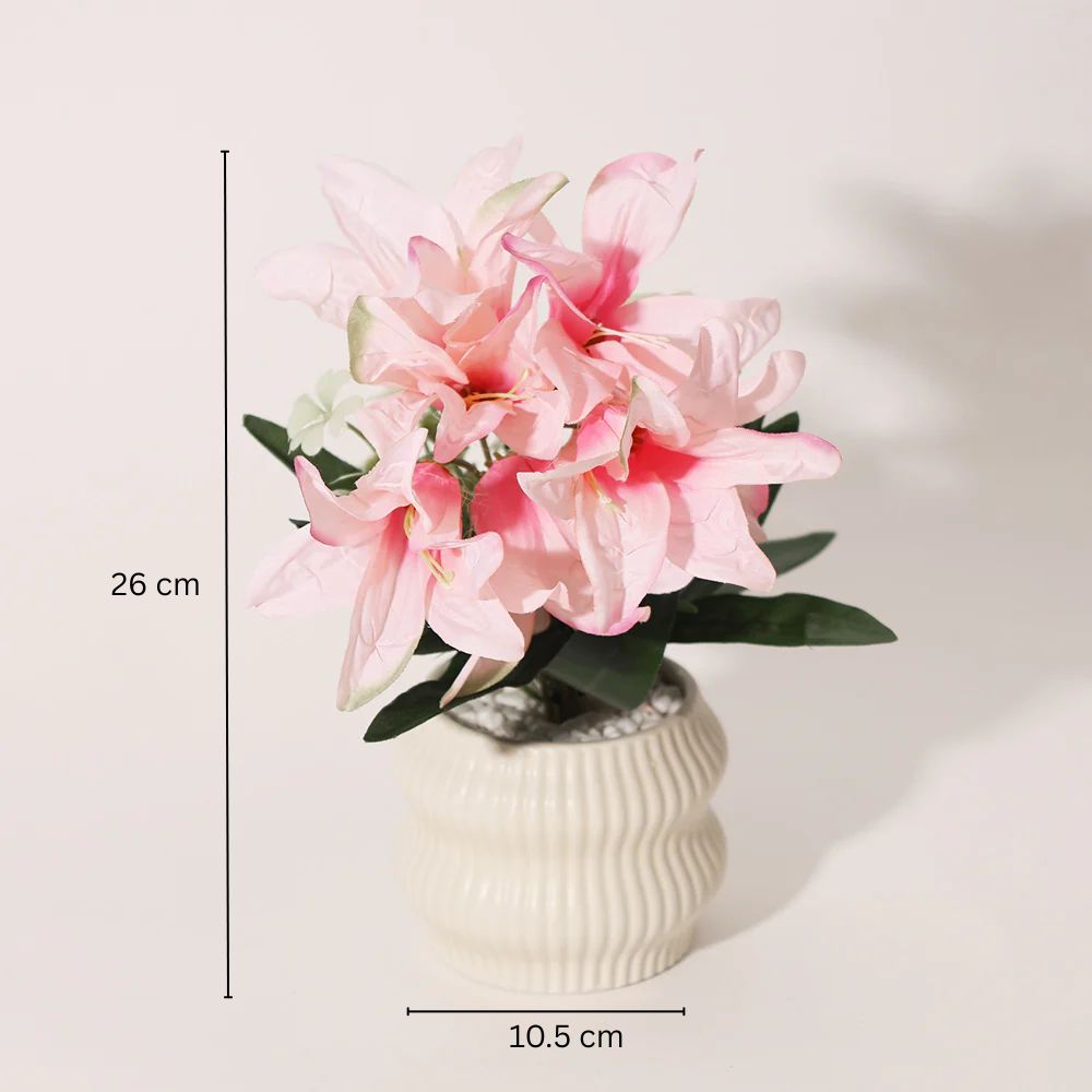 Stargazer Lilies Artificial Potted Plant - Pink Cream