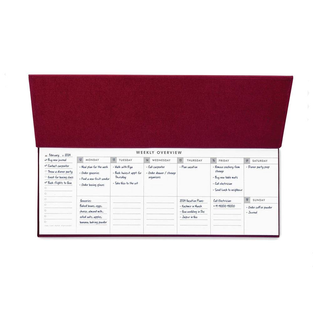 7mm Weekly Desk Planner - Burgundy