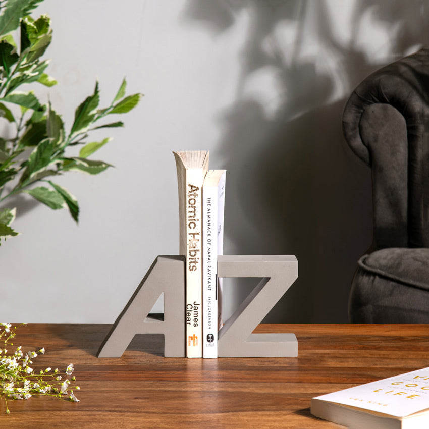 A to Z Concrete Bookends, Set of 2 - Dark Grey