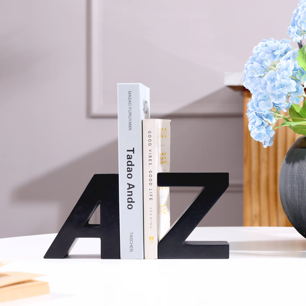 A to Z Concrete Bookends, Set of 2 - Black