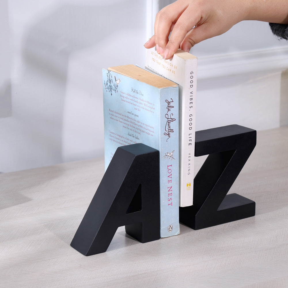 A to Z Concrete Bookends, Set of 2 - Black