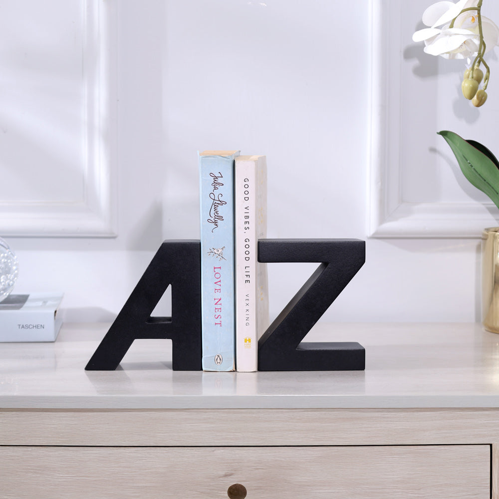 ESQ Living A to Z Concrete Bookends, Set of 2 - Black