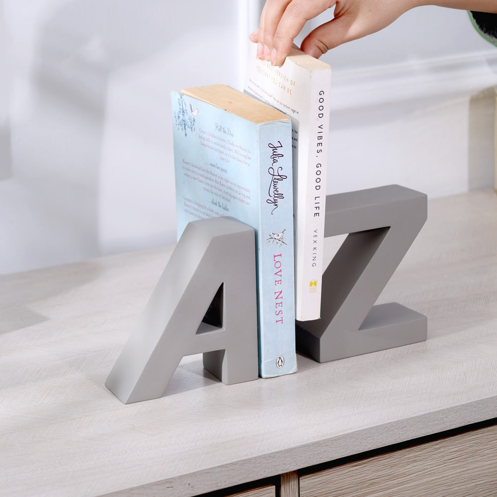 A to Z Concrete Bookends, Set of 2 - Dark Grey