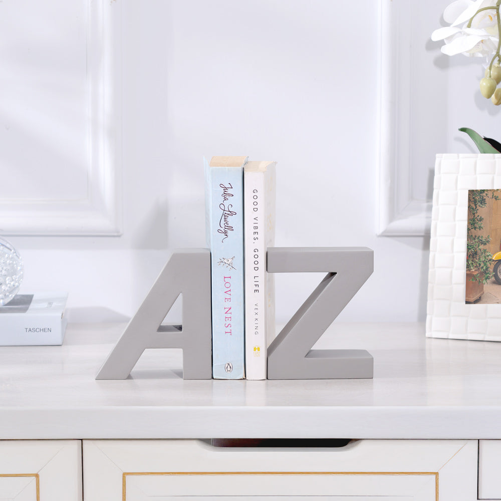 A to Z Concrete Bookends, Set of 2 - Dark Grey