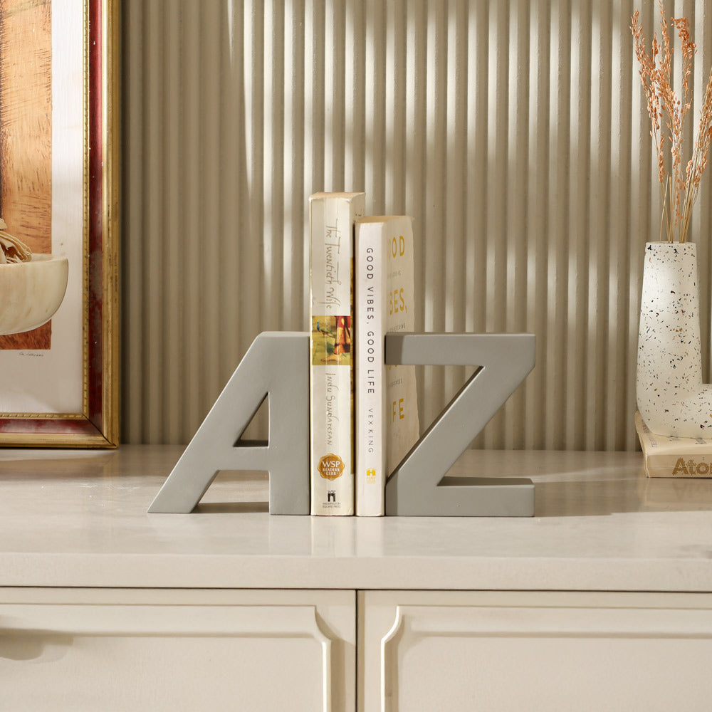 A to Z Concrete Bookends, Set of 2 - Dark Grey