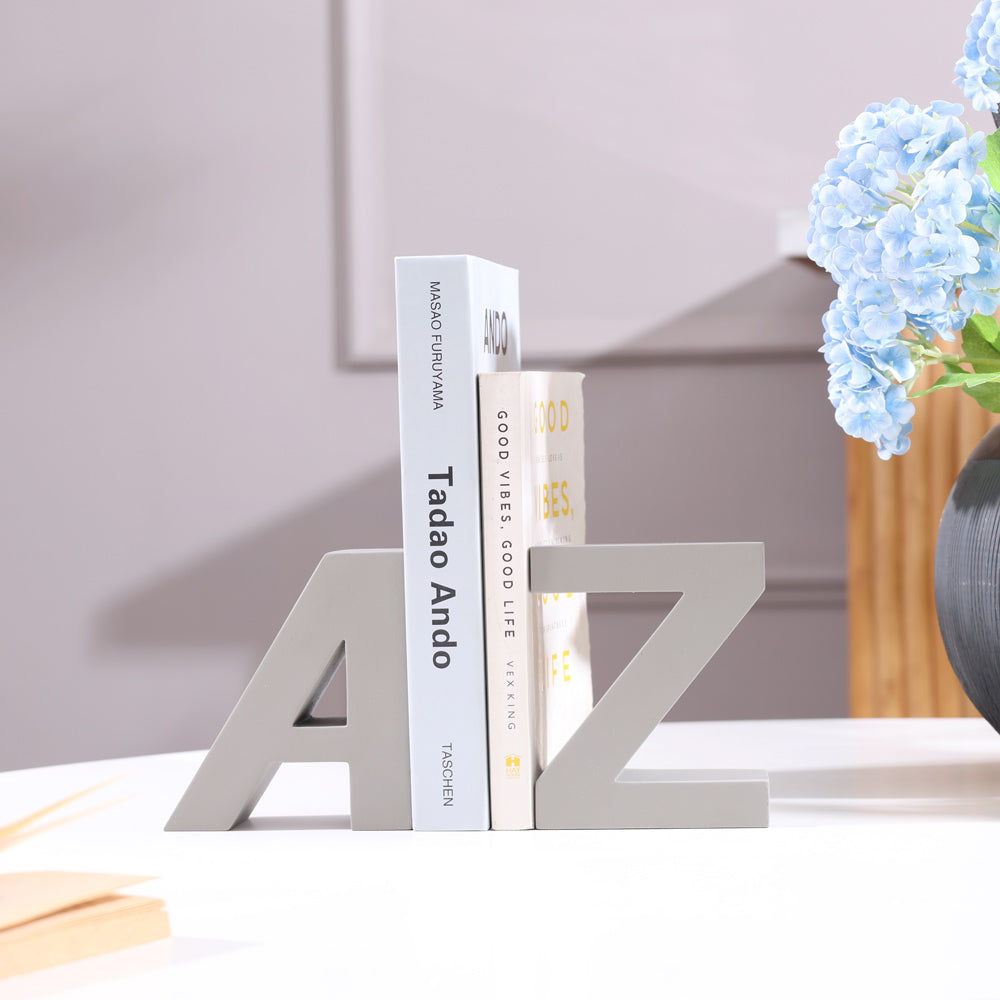 ESQ Living A to Z Concrete Bookends, Set of 2 - Dark Grey