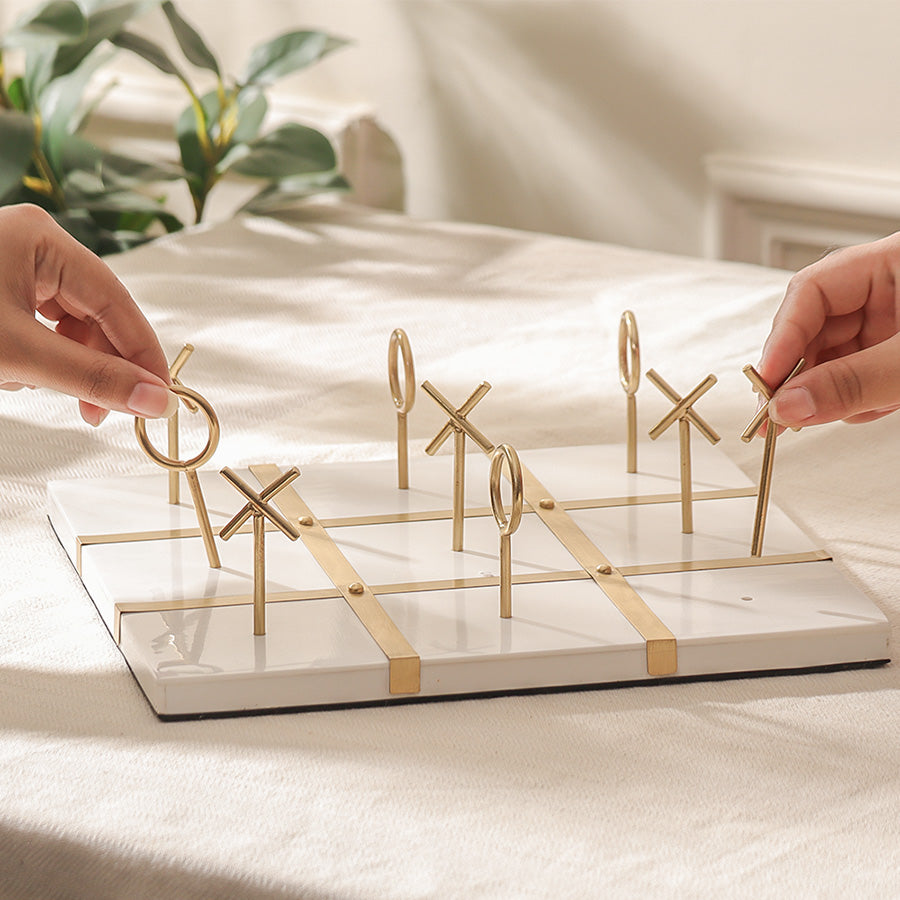 Tic-Tac-Toe Standing Tabletop Game - White Gold