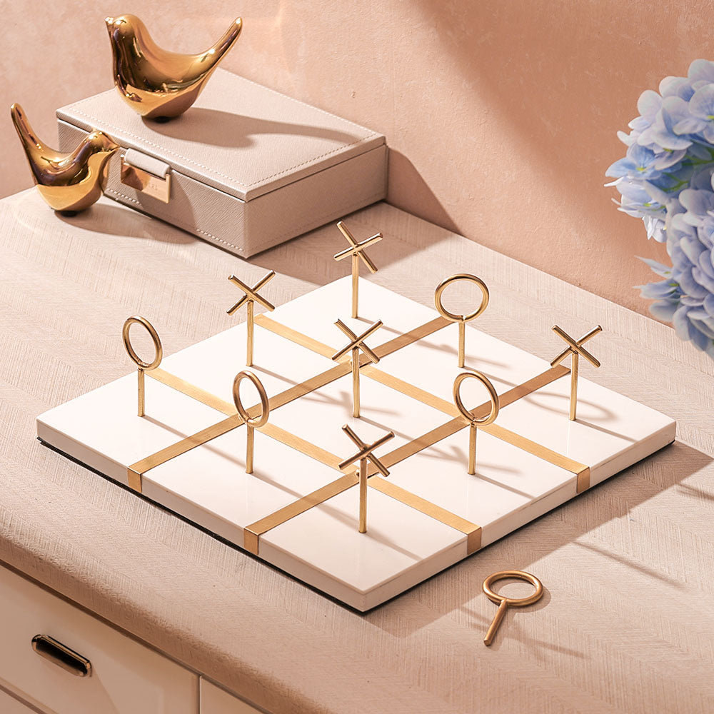 Tic-Tac-Toe Standing Tabletop Game - White Gold