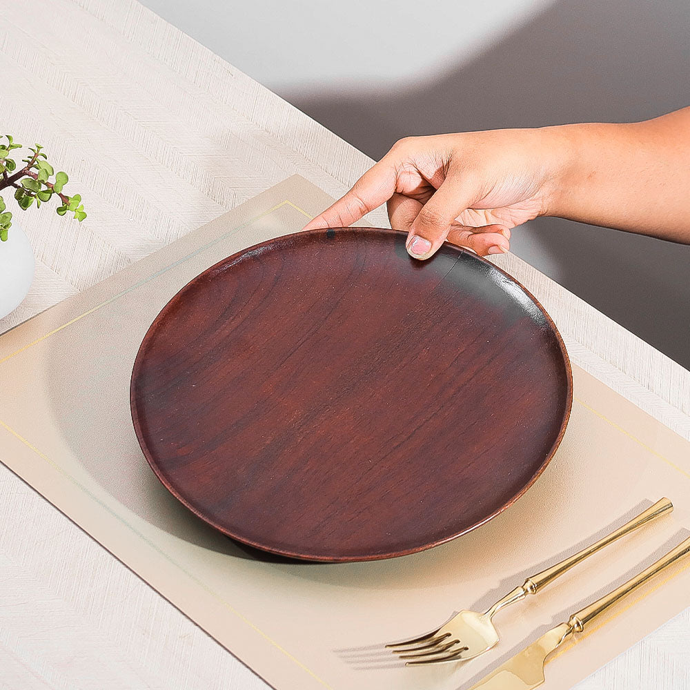 Acacia Wood Round Serving Plate - Walnut