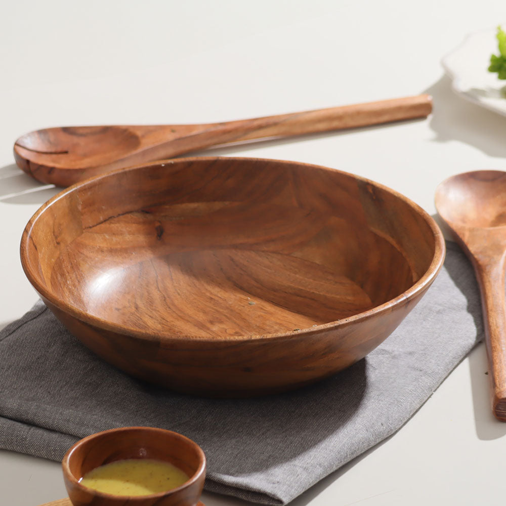 Acacia Wood Salad Bowl - Oak